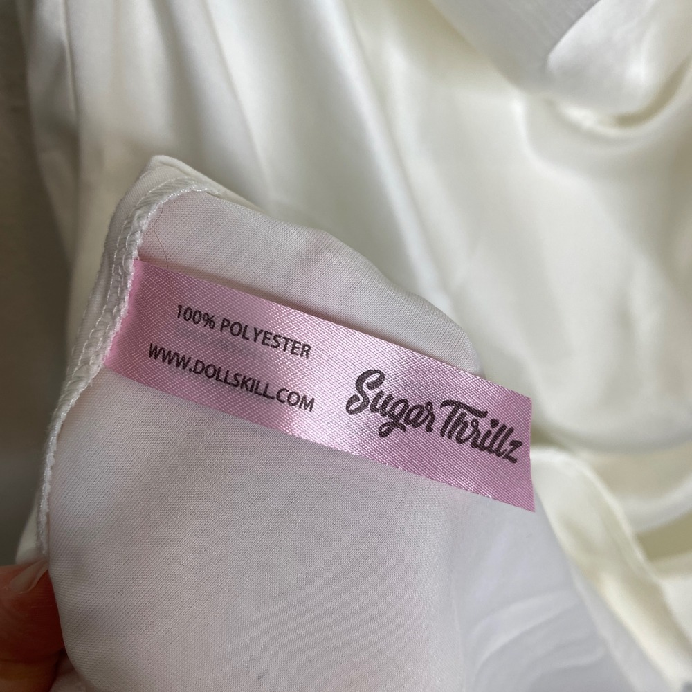 Sugar Thrillz Women's XL White Satin Cowl Neck Ruched Bodycon Mini Dress - Picture 5 of 7